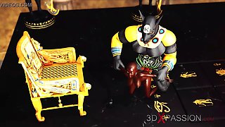 Ancient Egypt. Anubis plays with a hot black girl in the temple
