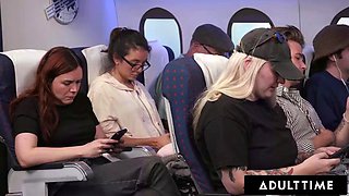 ADULT TIME - Olivia Jay Flashes Tits  Fingers Pussy On Plane! Gets Caught  Fucked Hard By Seatmate