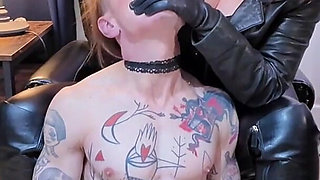 Hands Over His Mouth - Inanna Justice in Sensual Full Leather Hands Stepmother