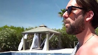 Step daddy gives a dark-haired with hefty boobs