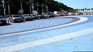 Skateboarding fail of big butt Thai MILF