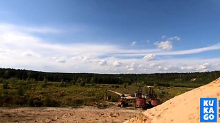 Nude Walk: Blonde Russian Teen's Naughty Sand Pit Adventure