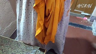 Indian Desi Village Girl and Boy Forplay. Yellow Petticoat view Ass and Vulva.