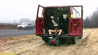 Crazy German couple fucking on street