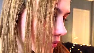 Close up with teen blonde sex doll rubbing her cunt