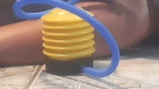 She Practices Female Domination, Using a Foot Pump and Duct Tape.