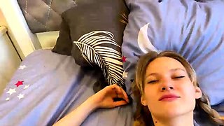 Cute teen with pigtails gets facial after hard pounding