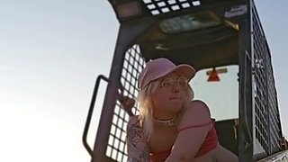 A Young French Wo Masturbate Herself on Her Dildo in a Tractor