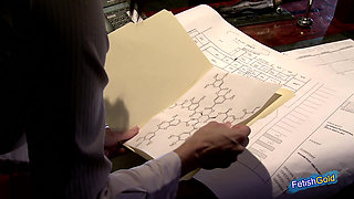 Sexy brunette with big boobs gets fucked hard by older guy in the office