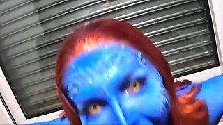 Mystique from the X-men getting fucked hard on my dick and I cum in no time