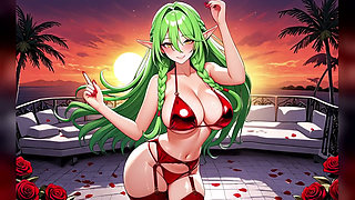 Emerald Braid Elf Ruby Bikini Sunset Dance - Sexy AI Babes