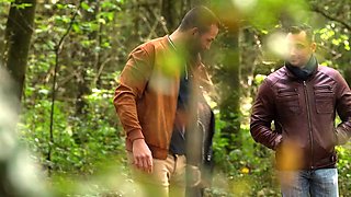Wife sharing with a friend in a forest