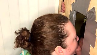 Big titted glory hole blowjob slut fucks and loves facial