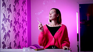 Playful Russian Beauty Smoking Cigarette Outdoor Tease