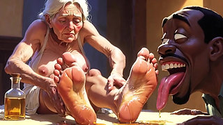 Old Granny Foot Worship - Man Licking Oiled Wrinkled Soles