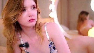 Amateur redhead fully nude on bed and masturbating
