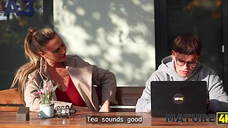 Filthy Curvy Buxom Blonde Cougar Picks Up a Shy Virgin Nerd & Invites Him To Her Place For Hot Sex