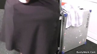 Boss bangs brunette fatty in fishnets from behind