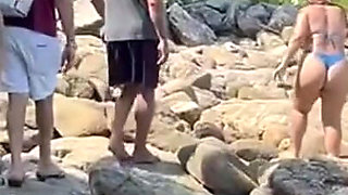 Hot Brunettes in Thong Bikini on the Trail of the Deserted Beach Delicious