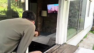 I fuck with a fan and end up asking him for cum in my ass