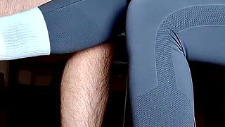 Sockjob Under the Table with Huge Cum in Panties