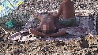 Exhibitionist Wife Outdoor Amateur MILF Blowjob & Handjob Big Cock on Nudity Beach Public in Front of Voyeur with Cum