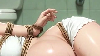 9 Months Pregnant Woman Tied in Public Bathroom - Scared but Desperate for Creampie