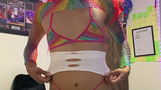 INDIAN FEM BOY RED HAIR SLUT CROSSDRESSER WHORE BIG DICK IN PANTS BULGE SMLL TITS