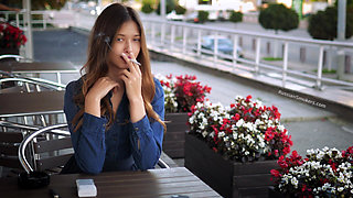 Magnetic Russian Beauty Playing with Cigarette Smoke