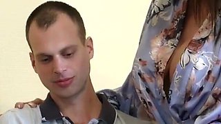 Blonde with Big Tits Gets Intense Handjob From a Guy in the Kitchen