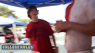 College rules - postgame tailgate turns kinky as naughty schoolgirls strip down for a steamy rv party