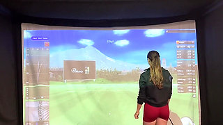 Trying to Golf in a Simulator with My Lush in! Trying Not to Cum While I Swing!