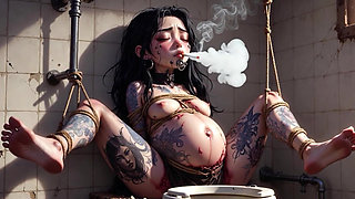 9 Month Pregnant Slave Tied up - Huge Belly on Display