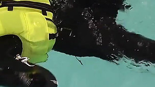 Neoprene Lust: Inflatable Snorkel Vest Pleasure in the Pool