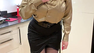 Satin Secretary Sophie Drains Your Balls Teasing Nylons