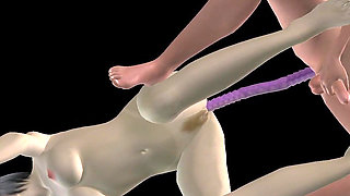 Animated 3D Porn - Beautiful Girl Strap on Fucks Asian Man Then Double Dildo Doggy