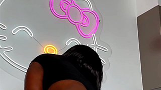 Impudent ebony slut with a bubble butt rides a huge black dildo with enthusiasm