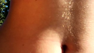 Small titted girlfriend fingering outdoor