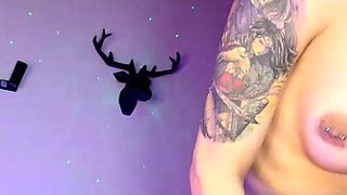 Chubby big tits shemale jerking her big cock