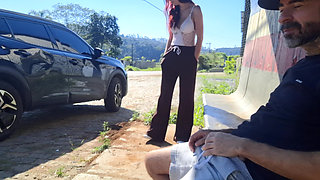 Risky Masturbation with a Stranger at a Bus Stop!