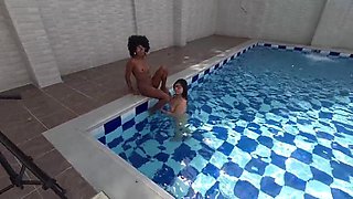 PART ONE.... IN THE POOL.. One day with my pal liking the sun and fuck-a-thon, they pack our faces with milk DON'T MISS IT
