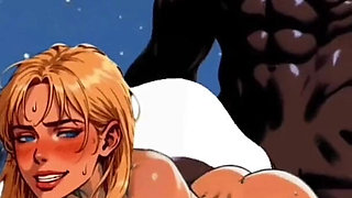 Sexy White Wife Tastes a Big Black Cock in Front of Her Cuckold Husband. Cartoon Comic Story