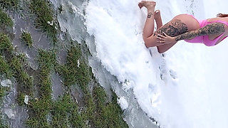 Swingers. Two Married Couples Play in the Snow Naked. the Women Pee in the Snow and the Men Lick It off.