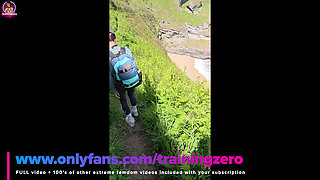 Training Zero Femdom Chastity Day at the Beach! Outdoor Public Nudity