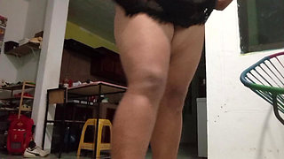 Chubby Mexican milf shows ass and tits in the kitchen