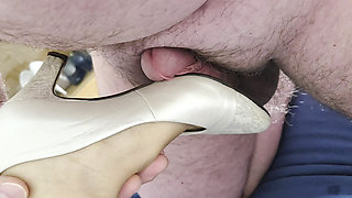White Shell Secretary Heels 36