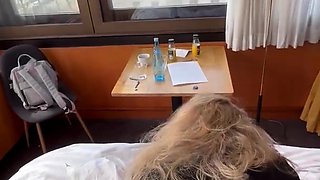 Morning sex doggy style looking out the window