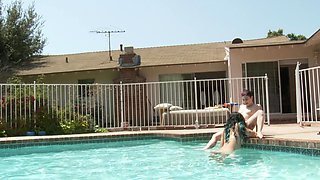 Brutal babes Brittany and Joana indulge in a wild outdoor lesbo fest by the pool