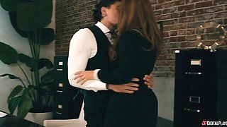 Office fuck doll with big boobs Kira Fox impaled in the doggy style