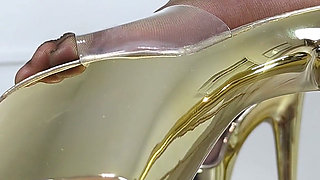 (677) Shoe Collection: Golden and Clear Extreme Heel and Platform Mules - Dame Olga (4k)